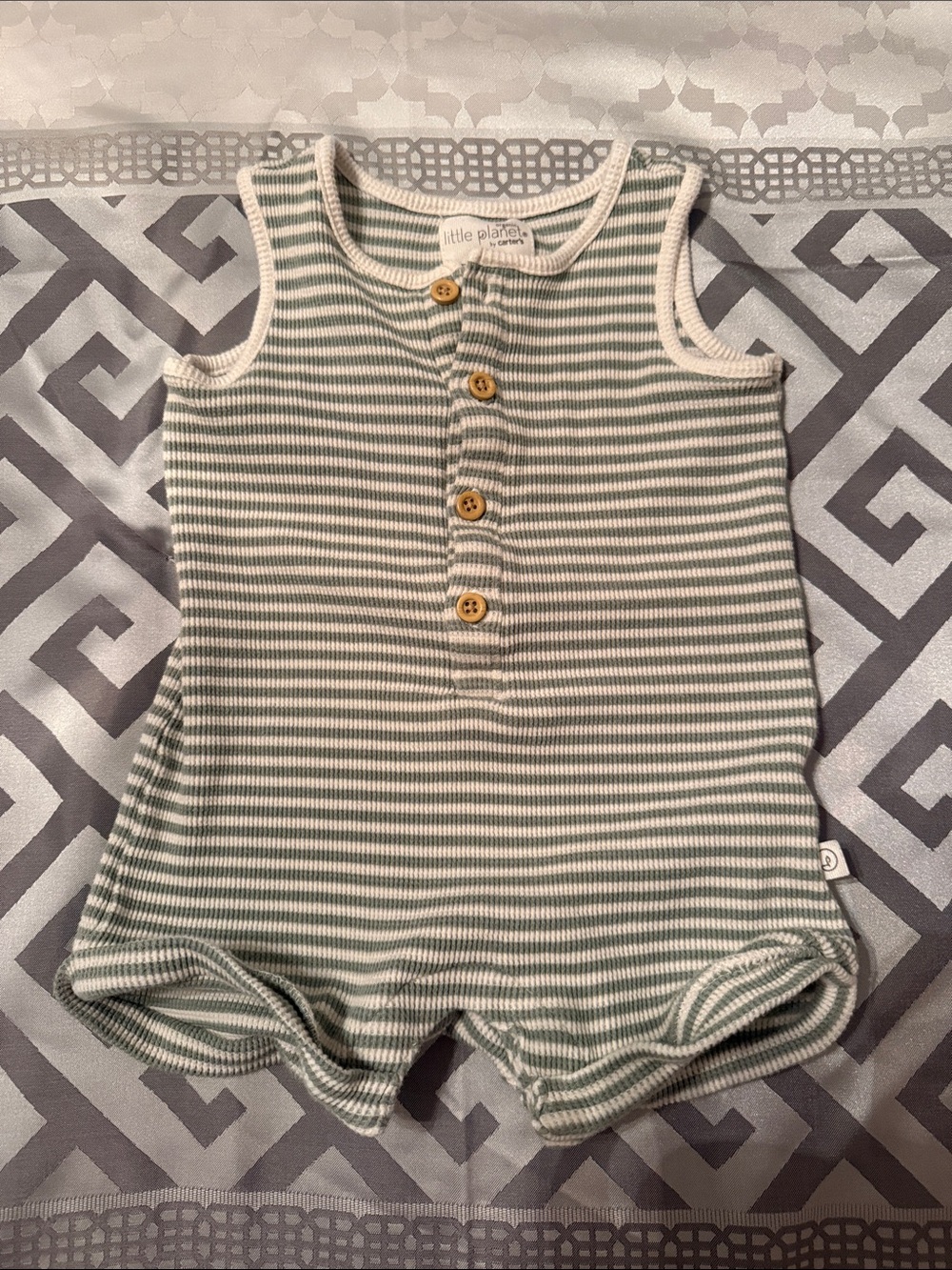 little planet Green Stripe Ribbed Baby One-Piece Romper